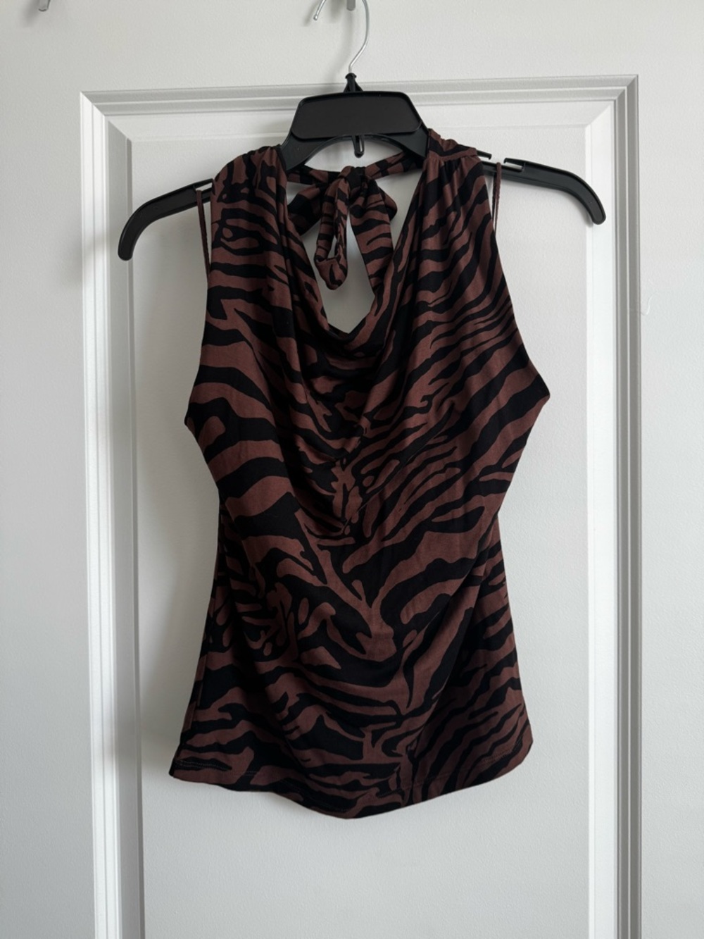 Gap/Old Navy Sleeveless Cowl Neck Zebra Print Halter Top in Brown and Black
